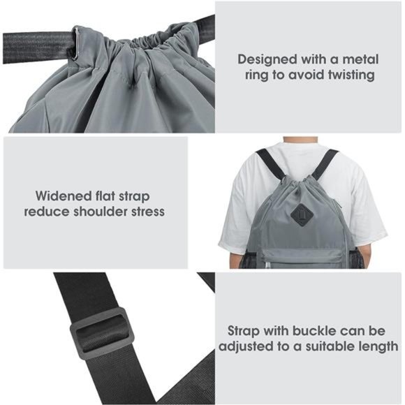 Drawstring Backpack Sports Gym Bag with Shoes Compartment Water-Resistant String - Picture 5 of 6